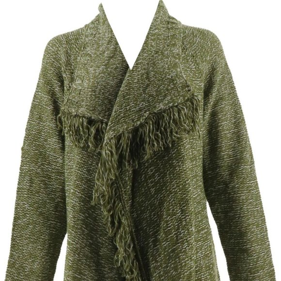 NWT C. WONDER CASCADE FRINGE CARDIGAN SMALL OLIVE - Picture 1 of 10